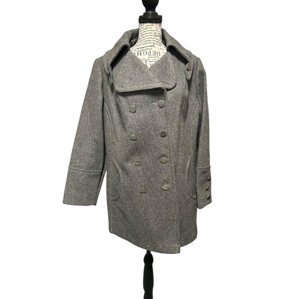 Vintage Pea Coat Womens Size 16 Gray W Silver Buttons Hipster City core Preppy
